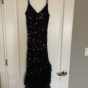 Sue Wong Beaded, Multi Flower Dress Size 6 Black Silk